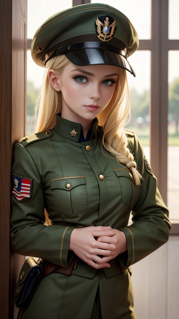 Marie , Blonde Hair , Green Eyes , BC Freedom Military uniform, hat ,