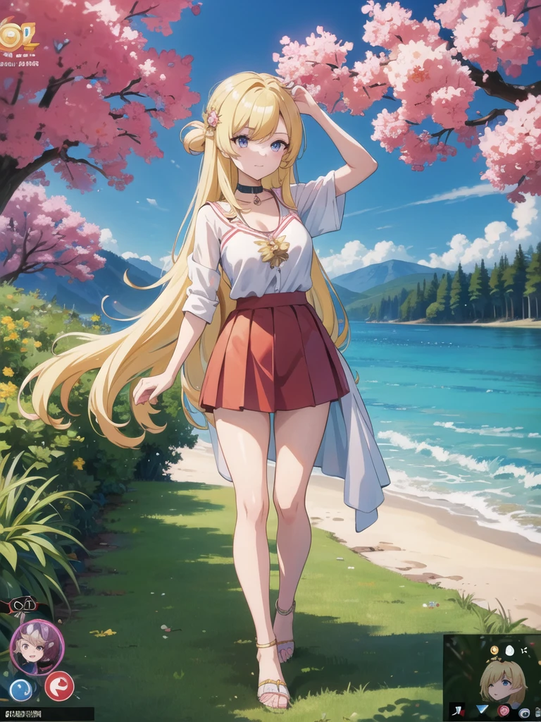 (masterpiece:1.2), (4k wallpaper), cynthiapkm, 1girl, solo, looking at viewer, long_hair, blonde_hair, hair_ornament, hair_over_one_eye, poke_ball, holding_poke_ball, , outdoor, animescreencap,