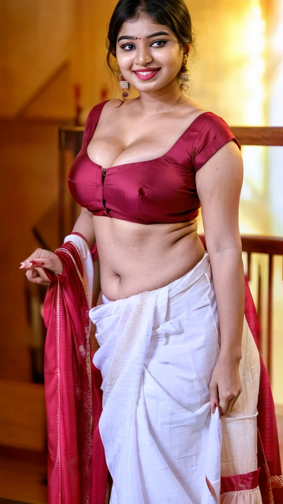  Indian woman masterpiece, best quality, ultra-detailed, (warm hue, warm tone: 1.2), wearing big hook bra , 20 years old, (((big tits1.8))),((Huge breasts 1.6)),(((Plump body 1.8))),  (Indian instagram photo, Wearing hook blouse closeup face photo of 23 y.o Chloe in kebaya, Red Lipstick, sensual Lipstick, Sensational Make Up, huge cleavage, huge breasts pale skin, (smile:0.4), hard shadows, White G-STRING, bright lighting 