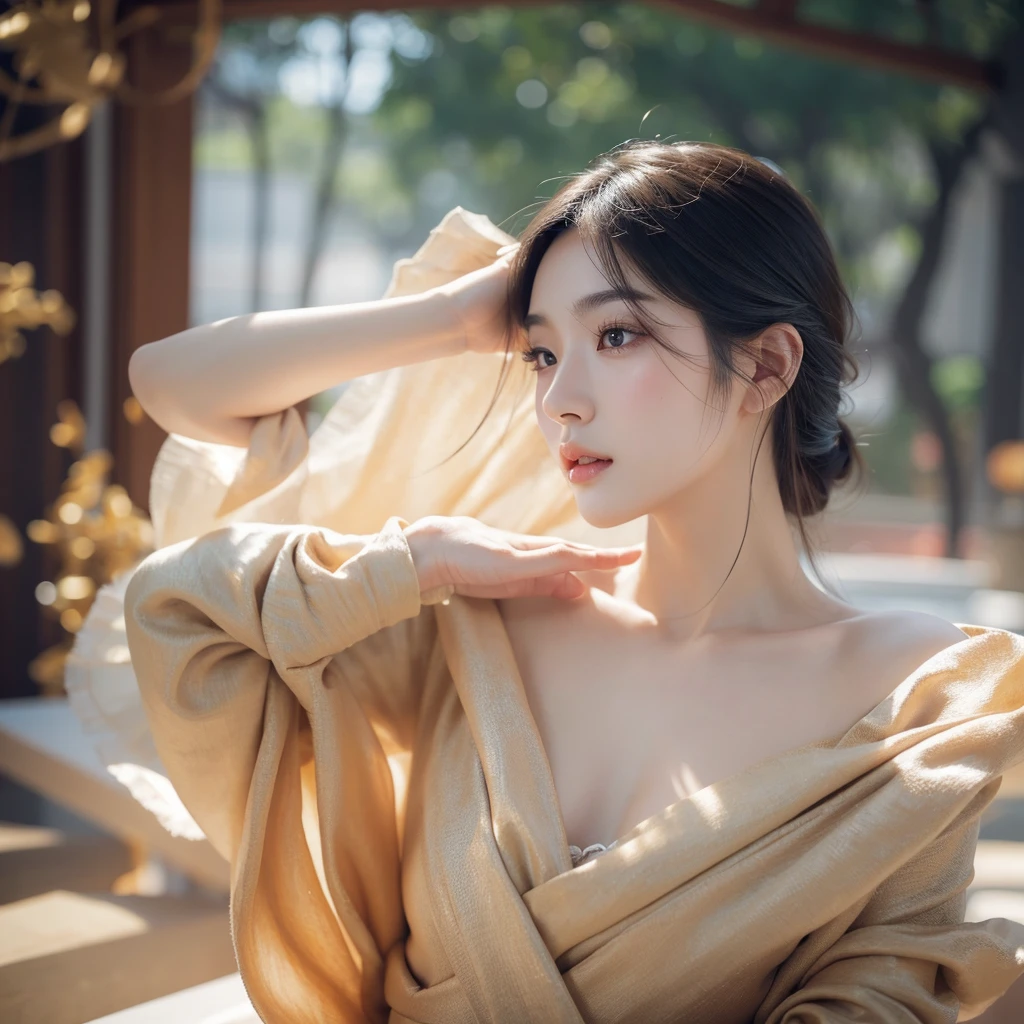 beautiful young asian woman, 1girl, detailed facial features, beautiful eyes, long eyelashes, flawless skin, detailed lips, elegant pose, graceful expression, natural lighting, cinematic, intricate details, masterpiece, photorealistic, hyperrealistic, 8k, high quality, digital art, concept art, ethereal, serene, tranquil atmosphere