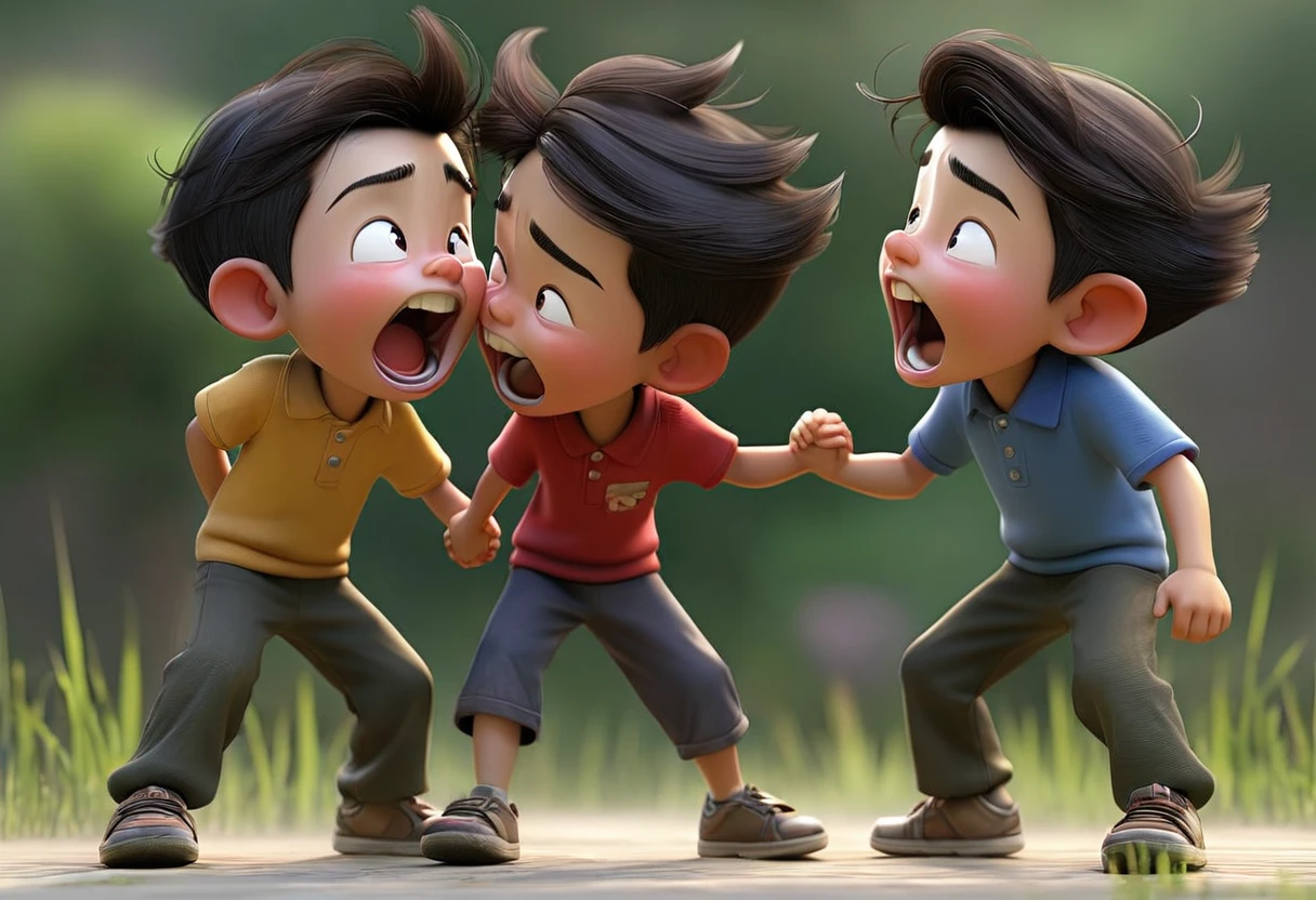 For men who are in trouble、The children are encouraging each other by hitting each other.