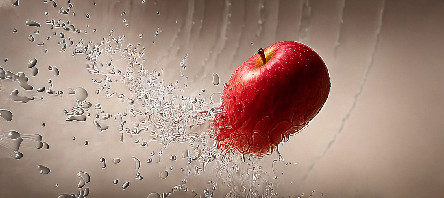 a close up of a red apple with water splashing off it, slow - mo high speed photography, high speed photography, super high speed photography, professional fruit photography, red apple, 4 k hd wallpapear, splashing, water splashing, super slowmotion, profile pic, simulation of water splashes, pouring, product photography 4 k, water particules