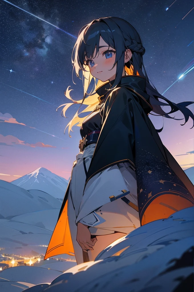 Beautiful girl, At the top of the mountain, Night view, Night Sky, Starry Sky, Asahi