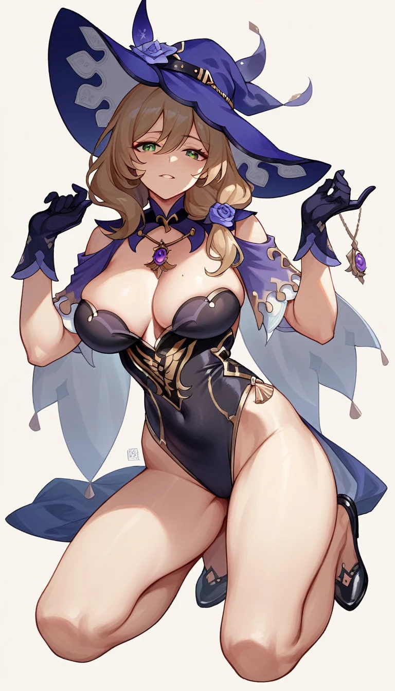 lisa (genshin impact) Very Very Big tits hot big  wearing a black swimsuit full body 
