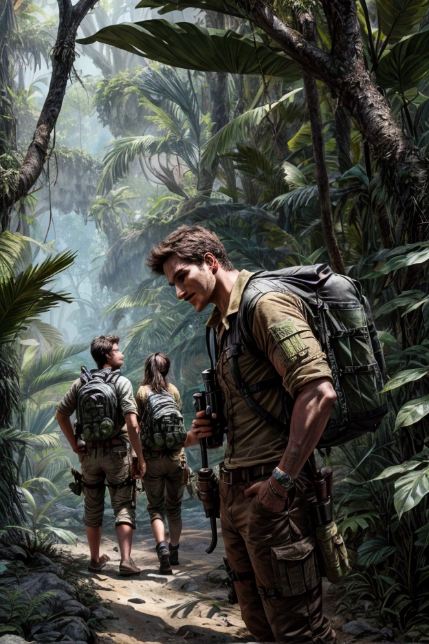 An expedition team is exploring the uncharted jungle,