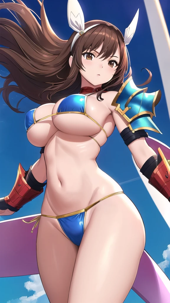 Art inspired by Masamune Shirow,  Armor Girl, Bikini Armor, Bikini Armor, Bikini Armor female knight, Bikini Armor, tits, Knight Girl, tits、topless, White thighs,Vertical belly button、Skin radiance,Brown hair,White headband