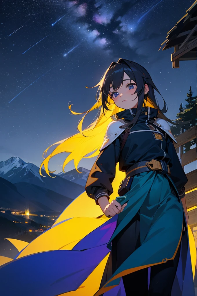 Beautiful girl, At the top of the mountain, Night view, Night Sky, Starry Sky, Asahi