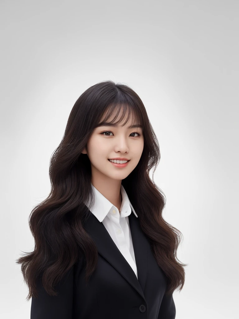 Best Quality, 8k, Masterpiece, (Portrait: 1.3), (photo realistic:1.4), (hyper realistic:1.4),
Sharp Focus, looking at viewer, (smoother lighting:1.1), (increase cinematic lighting quality:0.9),
realistic lighting, backlighting, light on face, ray trace, (brightening light:1.2), (Increase quality:1.4),
sharp detail, (best quality real texture skin:1.4), finely detailed eyes, black_eyes,
finely detailed face, 25 year old Korean woman, smiling_face, (white formal_shirt:1.4),
(Create an image maintaining the original base model hairstyle:1.5)