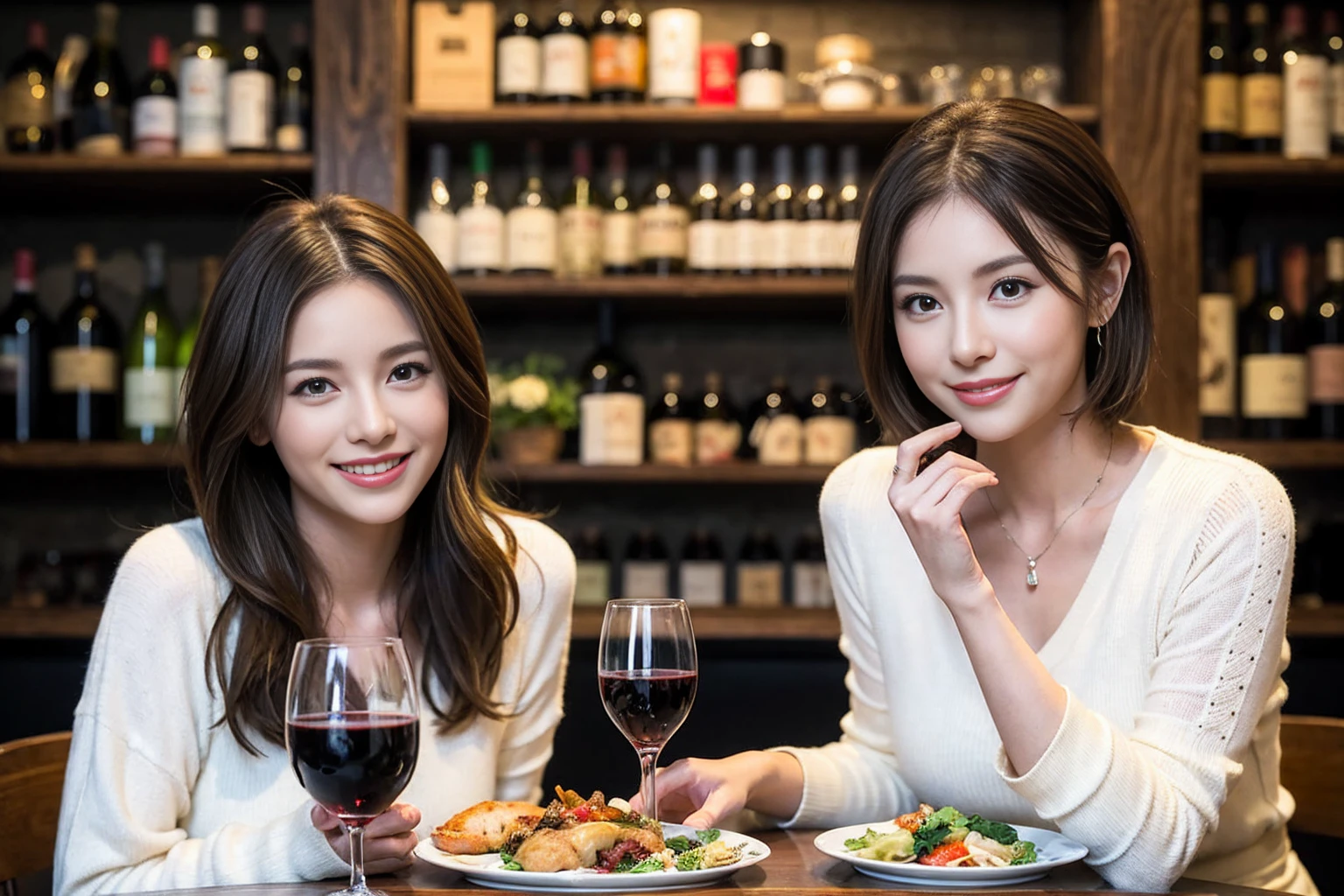 (Realistic:1.1),(masterpiece,Highest quality),8k,(45 years old), 42 years old, slimカップル、Model Couple、actress/actor、Tight waist,Upper Body,full-course dinner、wine 、Amazing view of the sunset sky and clouds、Perfect Anatomy, Brown Hair, short hair,Random Hairstyles,((Highly detailed face and eyes:1.2))(cute顔:1.4),美しいactressの顔,Perfect golden ratio face,Long sleeve shirt、dress,(smile:1.2)、Shortcuts、cute、(Realistic, Intricate details:1.2), A bright smile、short hair,Bright Face、赤wine 、Appetizers、Italian food、wine bottle、Champagne、スパークリングwine、(slimな顔), (The body is slim), (Brown Hair), (Shortcuts), Upper Body, 白wine, slim, wineグラス,