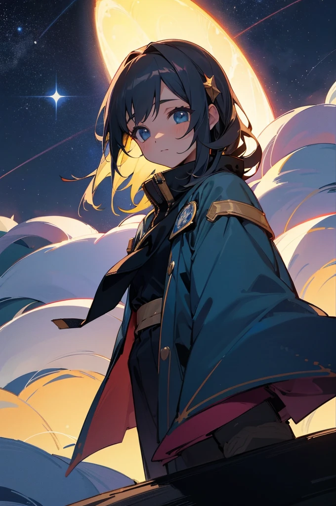 Beautiful girl, At the top of the mountain, Night view, Night Sky, Starry Sky, Asahi