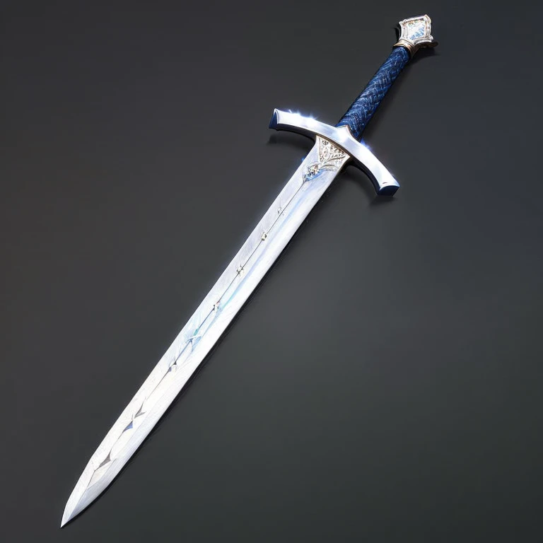 a close up of a sword on a blue surface, basic steel sword, longsword, medieval sword, large sword, ligtt sword, two - handed sword, broad sword, steel sword, greatsword, silver sword, long sword, rapier, beautiful sword, broadsword, big sword, one broadsword, fantasy sword, sword, huge sword, medieval weapon