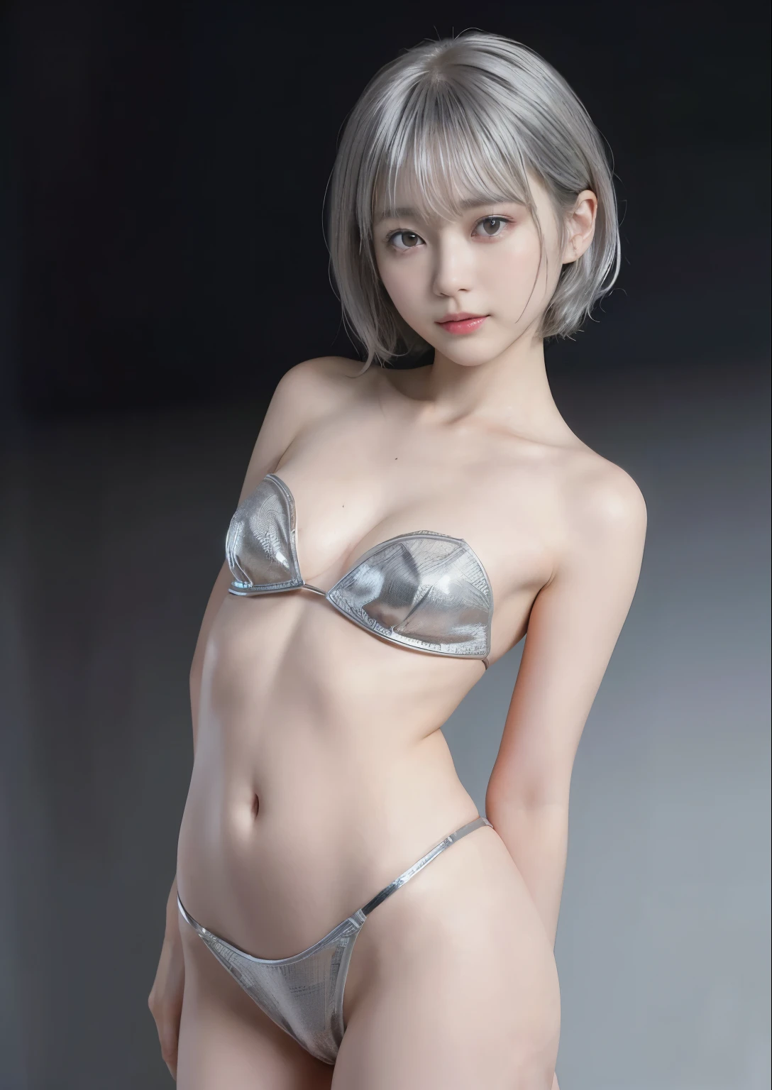 Top Quality, Masterpiece, Ultra High Definition, (Photorealistic: 1.4), Raw Photo, 1 Girl, Blonde, Glossy Skin, WET BODY, Dramatic Lighting, Full Body,, Micro Bikini, Big