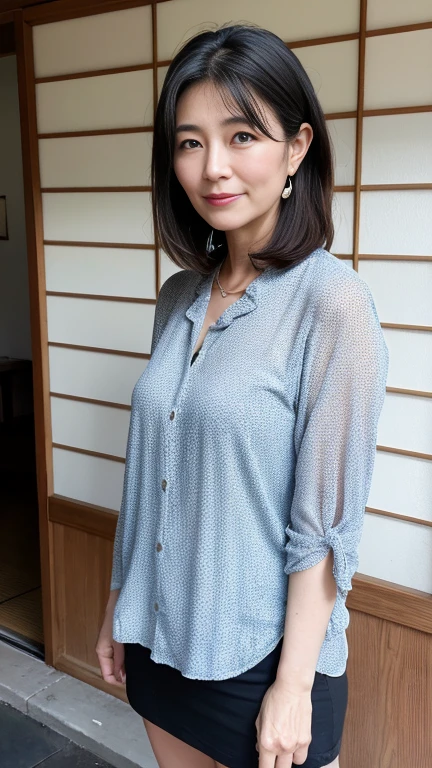 55 years old,Beautiful Japanese mature woman&#39;s face,,((elegant)), Highly detailed eyes, Random Hairstyles、A kind smile 、Look forward