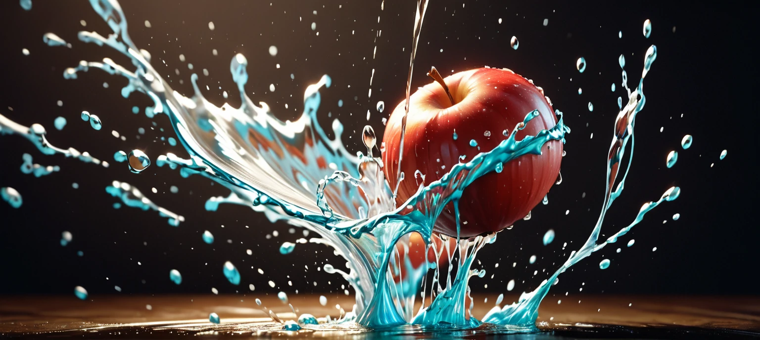 a close up of a red apple with water splashing off it, slow - mo high speed photography, high speed photography, super high speed photography, professional fruit photography, red apple, 4 k hd wallpapear, splashing, water splashing, super slowmotion, profile pic, simulation of water splashes, pouring, product photography 4 k, water particules