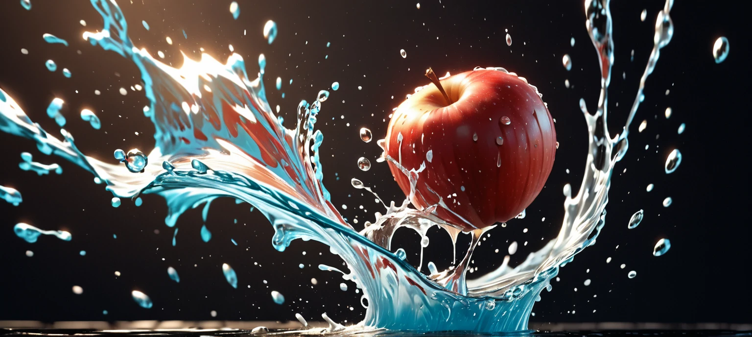 a close up of a red apple with water splashing off it, slow - mo high speed photography, high speed photography, super high speed photography, professional fruit photography, red apple, 4 k hd wallpapear, splashing, water splashing, super slowmotion, profile pic, simulation of water splashes, pouring, product photography 4 k, water particules