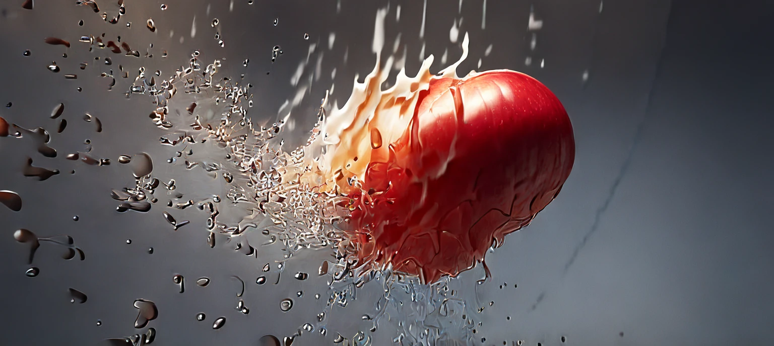 a close up of a red apple with water splashing off it, slow - mo high speed photography, high speed photography, super high speed photography, professional fruit photography, red apple, 4 k hd wallpapear, splashing, water splashing, super slowmotion, profile pic, simulation of water splashes, pouring, product photography 4 k, water particules