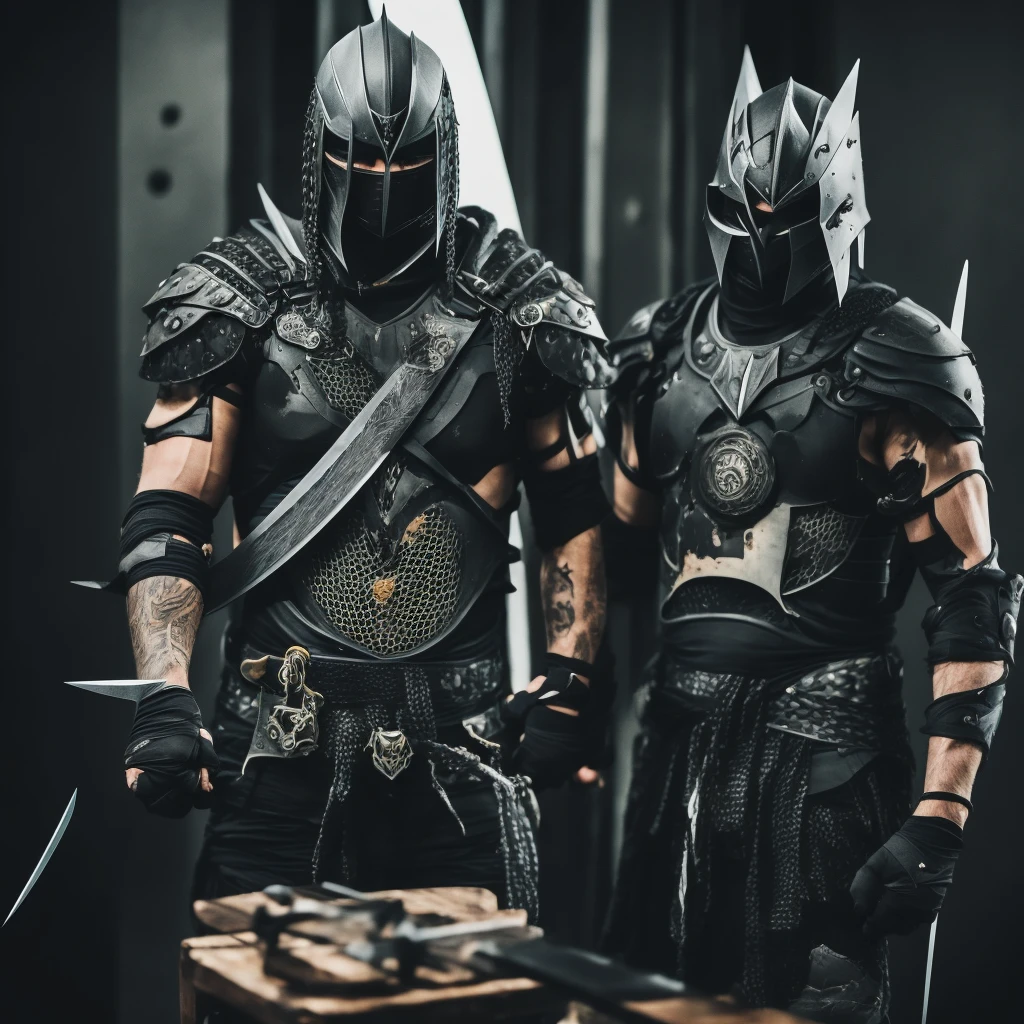 Non existing predator wearing black cloth and sharp blade in hand