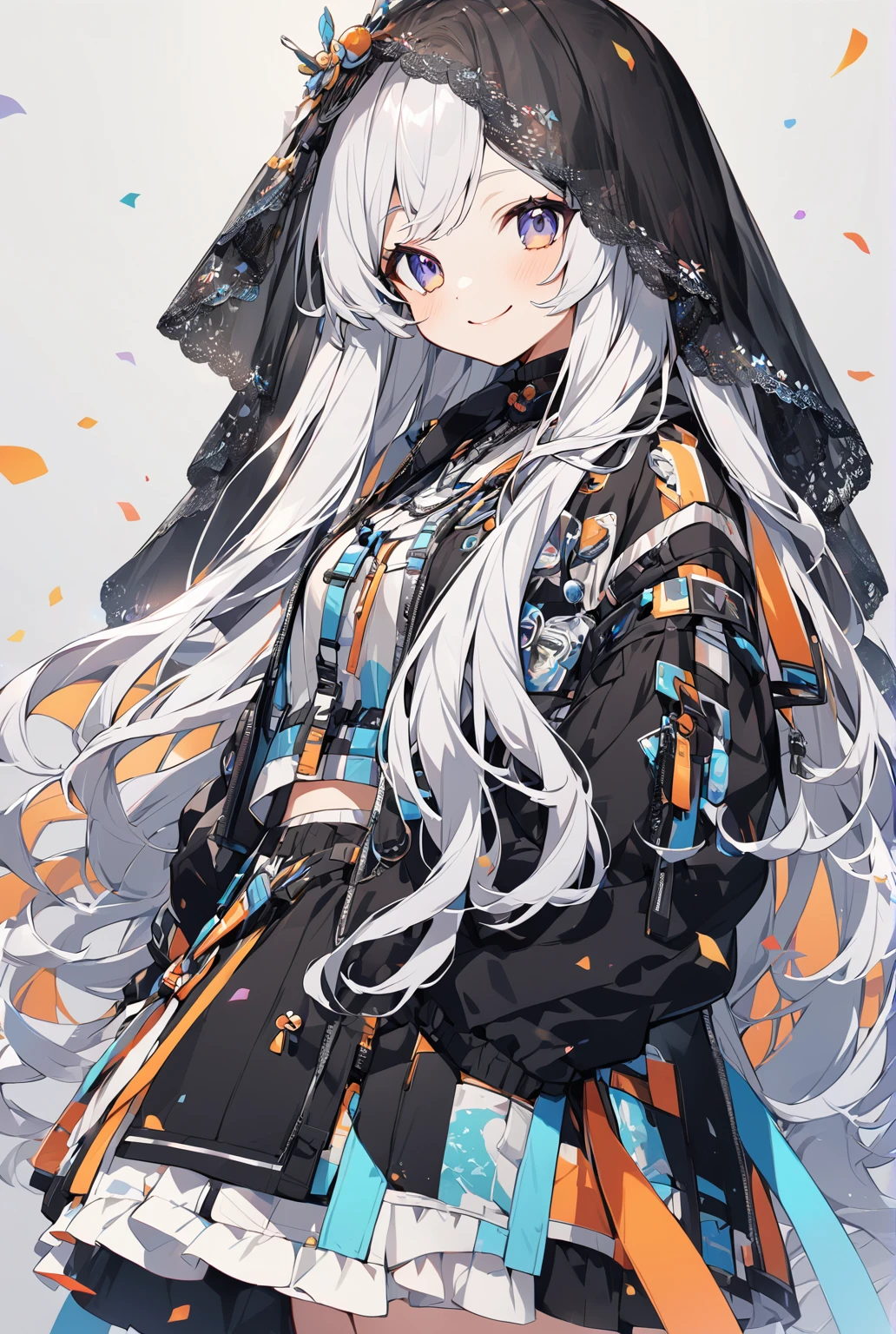 Wearing a veil，Cute woman with a smile，Long Hair、Cool clothes