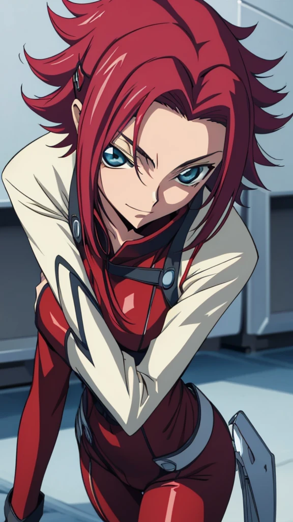 Score_9, score_8, score_7, code Geass_anime, kallen, red hair and blue eyes, dark red bodysuits, smile, cute, park, day, best quality, masterpiece+