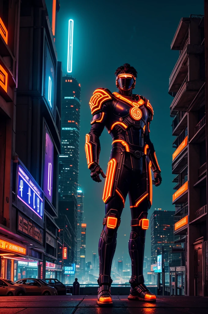 Creating a Greek-Roman cyberpunk wallpaper with an orange color scheme sounds intriguing! Here's a quick visual description to get you started:
Imagine a futuristic cityscape reminiscent of ancient Greek or Roman architecture, but with a cyberpunk twist. The buildings are sleek and metallic, adorned with neon orange accents. In the foreground, perhaps a figure in cybernetic armor or attire inspired by classical Greek or Roman motifs, illuminated by the glow of neon lights. The sky above is a blend of deep purples and oranges, reflecting the setting sun or the lights of the city.