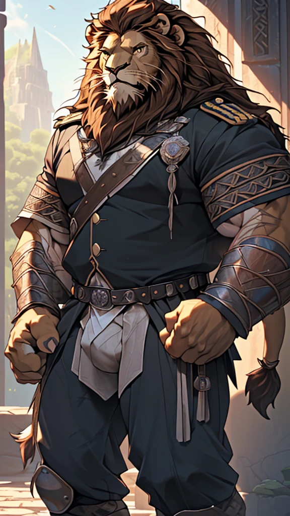 (masterpiece),(highres),(intricate details:1.4),extremely detailed,(illustration:1.2),8k,photorealistic,exquisite,(daddy:1.5),aged,(elder male lion:1.7),muscular,(Viking warrior:1.5),(brave and powerful:1.5),manhood,warrior,long hair,long beard,(numerous scars),(bulging crotch:1.8),(homosexual:1.5),(roaring:1.5),(a uniform that fits snugly against the body:1.6)
