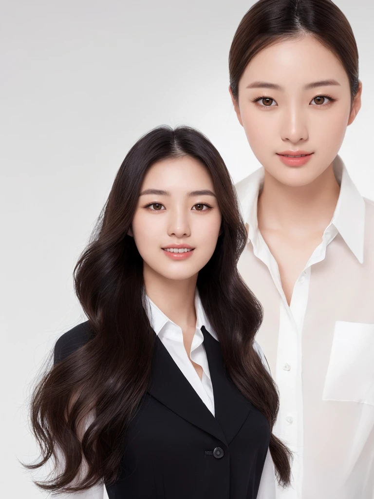 Best Quality, 8k, Masterpiece, (Portrait: 1.3), (photo realistic:1.4), (hyper realistic:1.4),
Sharp Focus, looking at viewer, (smoother lighting:1.1), (increase cinematic lighting quality:0.9),
realistic lighting, backlighting, light on face, ray trace, (brightening light:1.2), (Increase quality:1.4),
sharp detail, (best quality real texture skin:1.4), finely detailed eyes, black_eyes,
finely detailed face, 25 year old Korean woman, smiling_face (white formal_shirt:1.4),
(Create an image maintaining the original base model hairstyle:1.5)