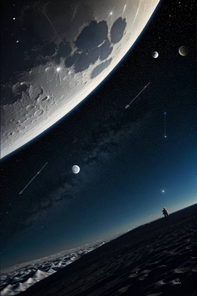Sky with moon and satellites