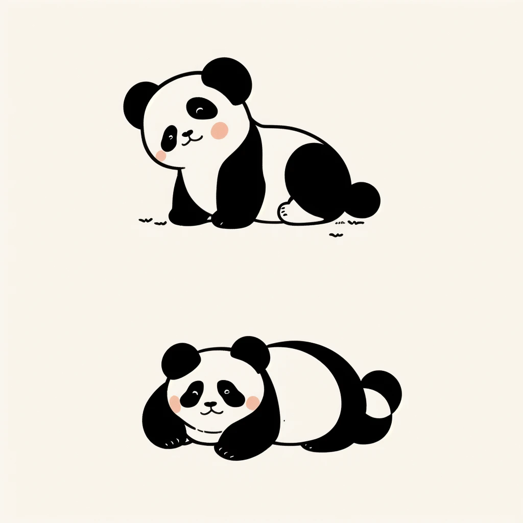 translation, No humans, Simple Background, White Background, animal focus, Sitting, Panda,Little、 Brush Sticker, dog, View your viewers, alone, whole body, animal