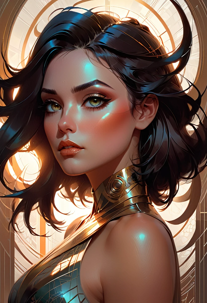 Beautiful neofuturistic woman, Same Ol’ Mistakes Aloud from the side, beautiful face artgerm, symmetrical eyes, beautiful high detail face by Artgerm, character concept, dramatic facial lighting, intricate complexity, in the style of Peter Mohrbacher, Alex Kasting, Craig Mullins, Emil Melmoth --wallpaper --uplight