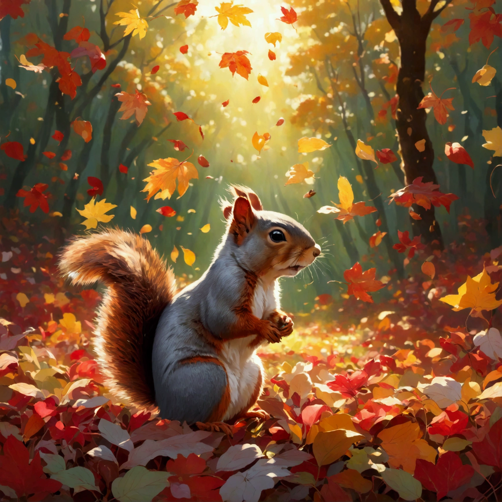 Flower Field、autumn、Squirrel、autumn leaves、forest