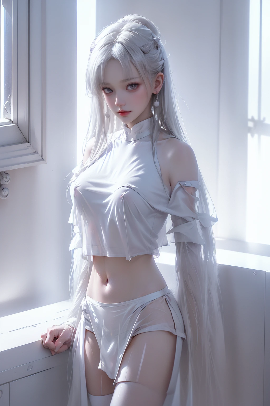 ((Woman Standing On Balcony Of Old Castle))1.3)、(Neon Light:0.1)、(nffsw:0.1)、Accent lighting、((Out of the window、 Hazy skyscrapers))、(nipple)、(Puffy eyes:1.2)、(slimな脚)、(Light on face and chest)、Are thin、 ((The underside of the chest is slightly visible))、(I can see under my chest、Belly button and ribs visible)(Pull up your skirt)、((White thong panties are visible)),Highest quality works、actual work、Ultra Premium Graphics、8K HD CG Works、High quality graphics、High-definition CG works、10x pixels、Ultra-fine detail:1. 1、High technical level:1.1 PhotoGenuine、Natural light:1. 5、Light effects(Virtual Light effects:1.8)、((Straight Van、Princess Van))、((Very heavy、Volume Bang:1.1)、((very long、Very heavy、Very voluminous side locks:1. 1)、Hime cut、Straight bangs、Bangs straight、(masterpiece、Highest quality:1.5)、(ultra detailed 8k cg:1.4)、(超Realistic:1.25)、(Genuine:1.1. 4)、((Golden white hair))、Thin eyebrows、High nose、Nice red lips、Rosy Cheeks、Delicate makeup face、Cute Face、Perfectly balanced face、()、Light-colored foundations enhance the clarity of your skin.. ((You can see her white panties)), 40k、photograph、、Highest quality、(1. Beautiful Eyes、Light Hair、White skin、Mr.. Escape.々Pause、((Mid-chest、:1.1))、Highest quality、Tabletop、Ultra-high resolution、(Genuine:1.4)、RAWphotograph、(Perfect figure)、(slim、:1.3)。 3)、slimな腹部、(Girl standing on the balcony of an old castle),((masterpiece:1.5、8k、Portraiture、フォトリアリスティックでVery detailedなCG、Very detailed、Particle Effects、Dynamic Effects、Written boundary depth、Cinematic Light、Lens flare、Ray Tracing、Tabletop、Realistic:1.4、Ultra-high resolution:1.2、Realistic、Realistic,((alone)、(White semi-transparent off-the-shoulderTshirt women:1.4)、(Black tight mini skirt)モデル風のPause:、Side bust、(Medium sized breasts)、Detailed face、Bright expression、young, Brighter, よりWhite skin、Best Looks、Ultimate beauty、White hair with shiny highlights:1.8、bright and shiny hair,、Super long, Silky straight hair、Hair swaying in the wind))(Puffy eyes:1.2)、(slimな脚)、(Light on face and chest)、(((((Underboob)))))、Lower chest、Oily skin、Are thin、 (The underside of the chest is slightly visible)、(I can see under my chest、Belly button and ribs visible)、The hips and lower abdomen are visible、(Pull up your skirt)、((White thong panties are visible))、