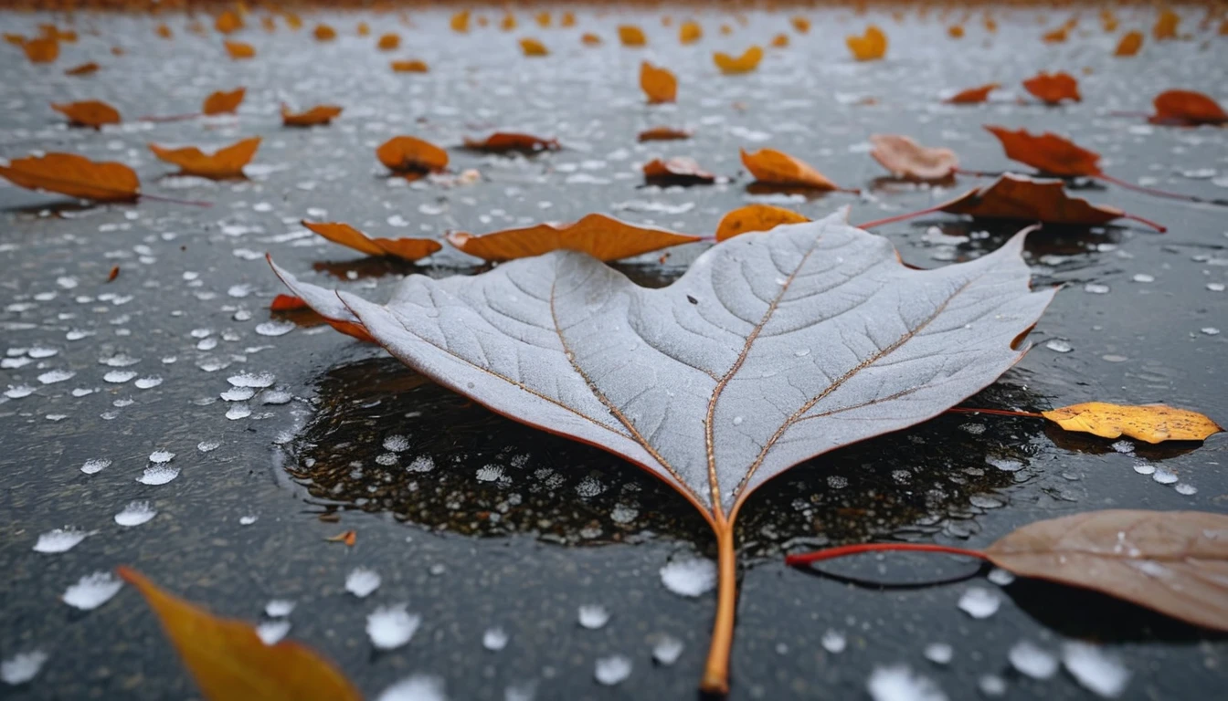 (Pearl Grey leaves),(square leaf), (half withered),(dry lake),magical round leaves leaves falling, snow is falling thinly,nature documentry footage, youtube video screenshot, today's featured photography 4k, autumn rain turkel, nature photography 4k, november, cinematic widescreen shot, leaves and magic, high quality screenshot, 2 0 2 1 cinematic 4 k framegrab, wide screenshot