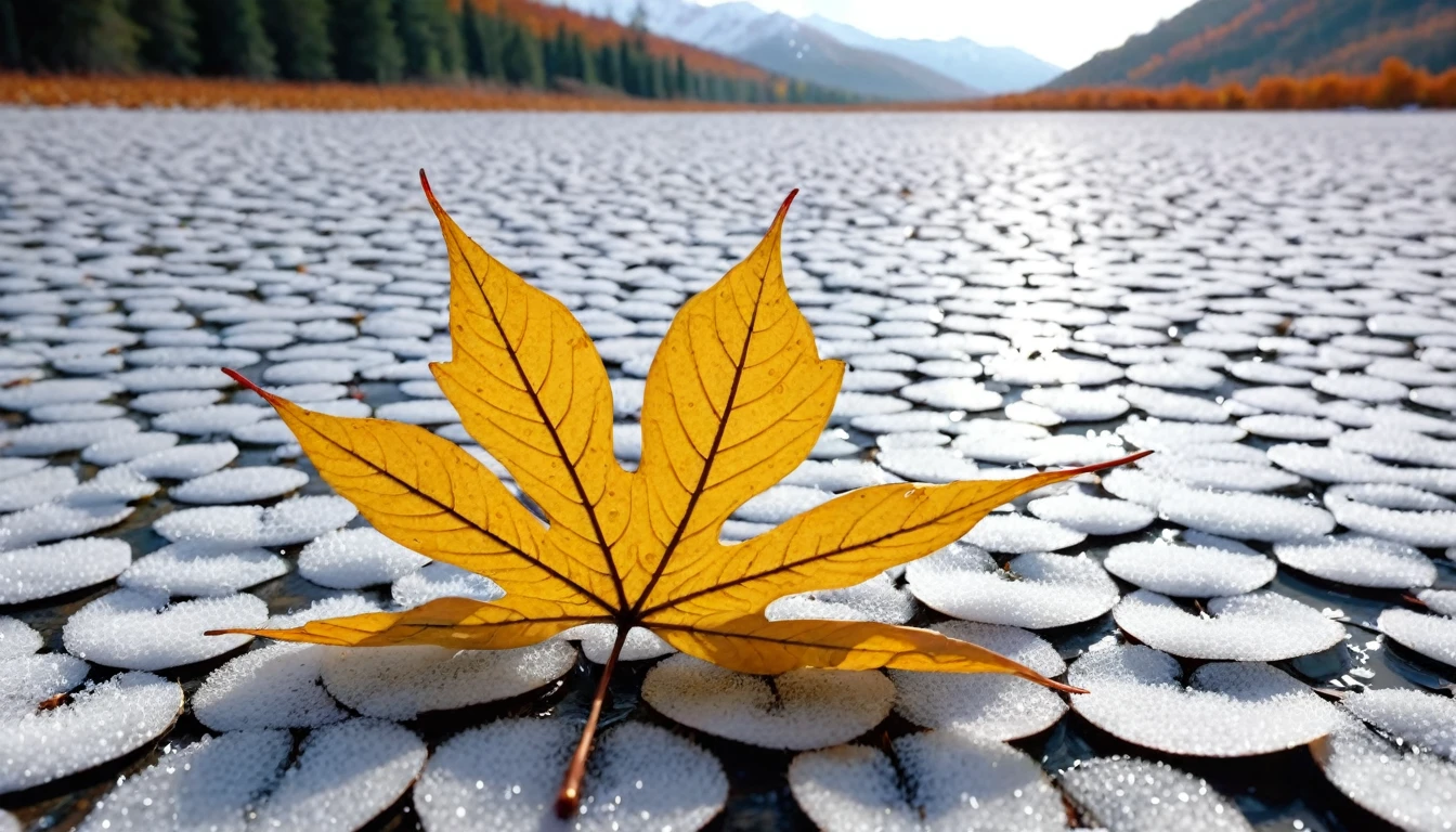 (Pearl Grey leaves),(square leaf), (half withered),(dry lake),magical round leaves leaves falling, snow is falling thinly,nature documentry footage, youtube video screenshot, today's featured photography 4k, autumn rain turkel, nature photography 4k, november, cinematic widescreen shot, leaves and magic, high quality screenshot, 2 0 2 1 cinematic 4 k framegrab, wide screenshot