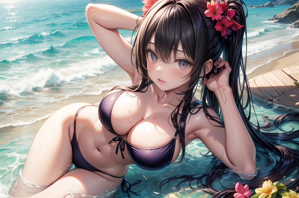 masterpiece, best quality, high quality, detailed, ultra detailed, hyper detailed, insanely detailed, exquisite, beautiful, FHD, Full-HD, 4K, 8K, 16K, highres, absurdres,summer girls!!,swim suit,(dynamic angle)