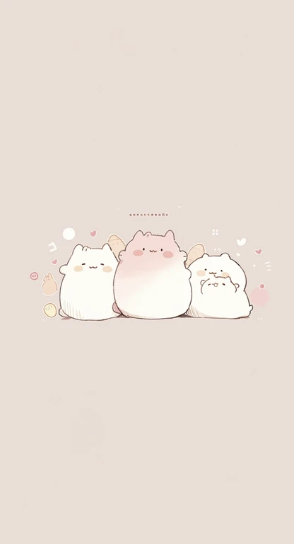 ピンクの背景に3匹のCatが座っている, かわいいCat, 太った灰色のチビCat, Pusheen&#39;s Style. Comic Strip, かわいいCat, fluffy!!!, Adorable digital art, Cute artwork, fluffy&#39;&#39;, Cute and detailed digital art, Cat, Catはfluffyです, Soft anime illustration, Nice art style, Cute illustrations, very cute, fluffyボディ, Soft and cute colors