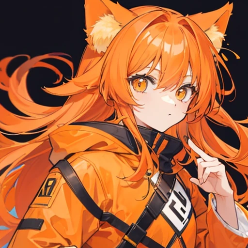 Orange hair, long hair, cute face, orange cat ears, orange cat tail, I CUP, orange coat
