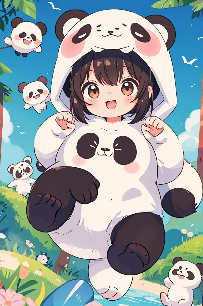 anime、A little ??? wearing a panda costume、Cute pose