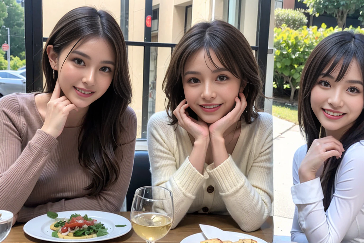 (Realistic:1.1),(masterpiece,Highest quality),8k,(45 years old), 42 years old, slimカップル、Model Couple、actress/actor、Tight waist,Upper Body,full-course dinner、wine 、Amazing view of the sunset sky and clouds、Perfect Anatomy, Brown Hair, short hair,Random Hairstyles,((Highly detailed face and eyes:1.2))(cute顔:1.4),美しいactressの顔,Perfect golden ratio face,Long sleeve shirt、dress,(smile:1.2)、Shortcuts、cute、(Realistic, Intricate details:1.2), A bright smile、short hair,Bright Face、赤wine 、Appetizers、Italian food、wine bottle、Champagne、スパークリングwine、(slimな顔), (The body is slim), (Brown Hair), (Shortcuts), Upper Body, 白wine, slim, wineグラス,