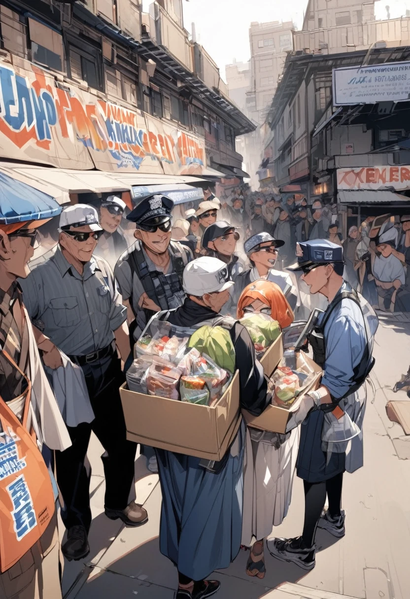 A young female Taoist stood in the center of the crime scene, wearing a yellow Taoist robe, with disheveled hair and a serious expression. The area around the crime scene was cordoned off by police tape and surrounded by onlookers.
