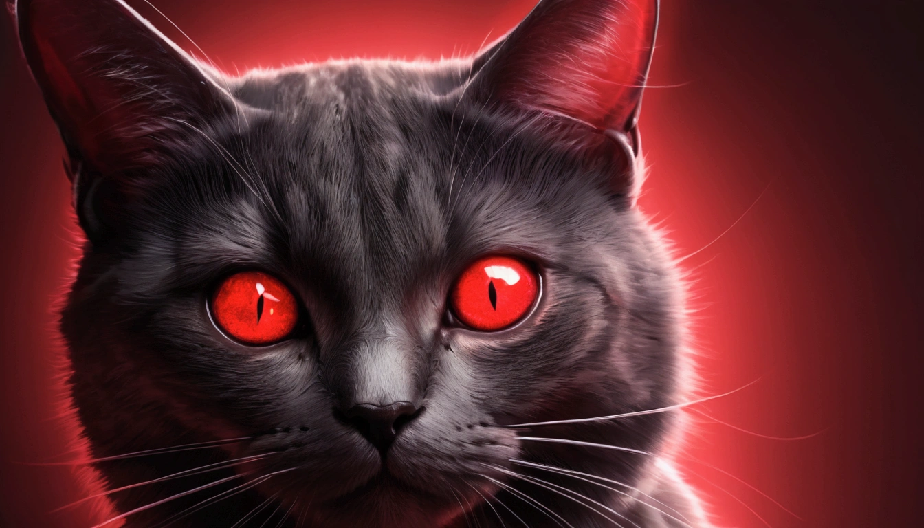 Cute cat with red light coming out of its eyes beam