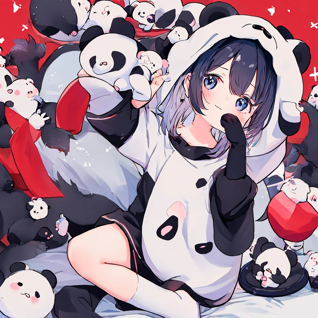 1girl,anime、A little kid wearing a panda costume、Cute pose