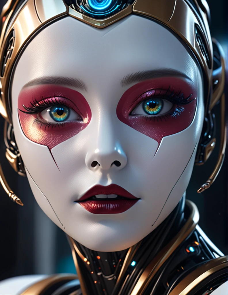 Close-up of a man with a strange face and strange head, Excerpted from 2 0 1 9 Sci-Fi 8K Movie, Alien robot movie stills, Alien Girl movie stills, Unreal Engine : : Carnival Makeup, Robot goddess in the universe, love death + , sci - fi film still, ashthorpe, Visual effects movie close-up  