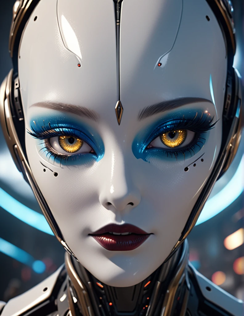 Close-up of a man with a strange face and strange head, Excerpted from 2 0 1 9 Sci-Fi 8K Movie, Alien robot movie stills, Alien Girl movie stills, Unreal Engine : : Carnival Makeup, Robot goddess in the universe, love death + , sci - fi film still, ashthorpe, Visual effects movie close-up