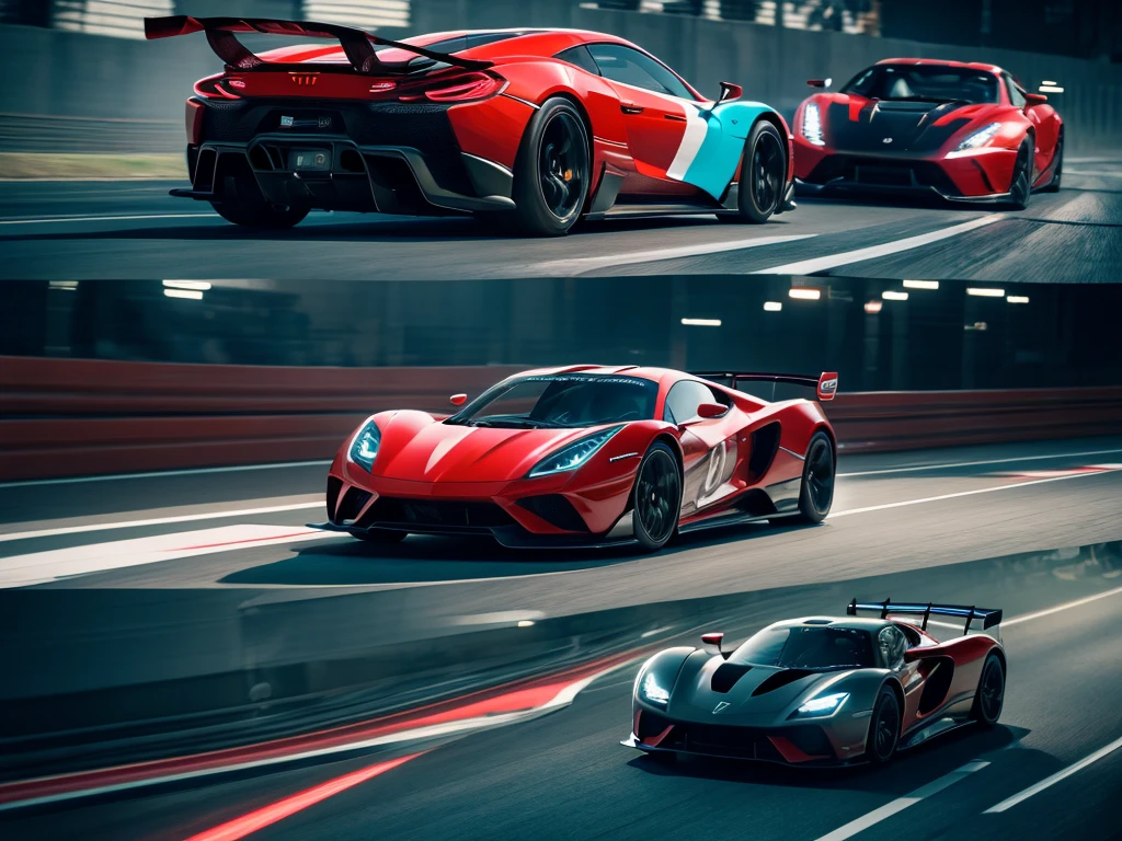 sports car, futuristic, high speed, action, motion blur, dynamic angles, cinematic, dramatic lighting, vibrant colors, hyper-realistic, 8k, award-winning photography, intricate details, seamless integration, flawless execution, visually stunning