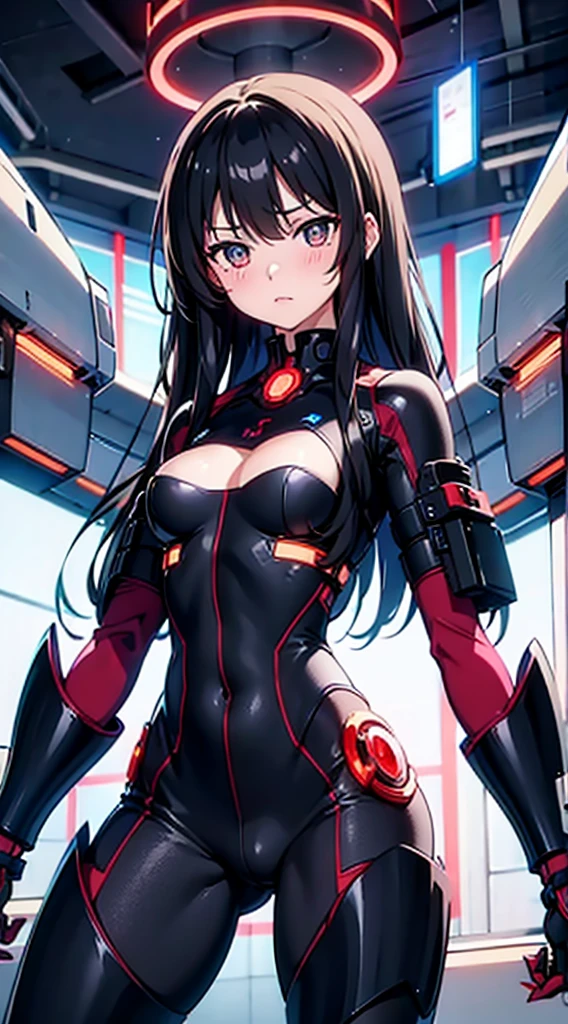 Machine eyes glowing red、Blushing your nose