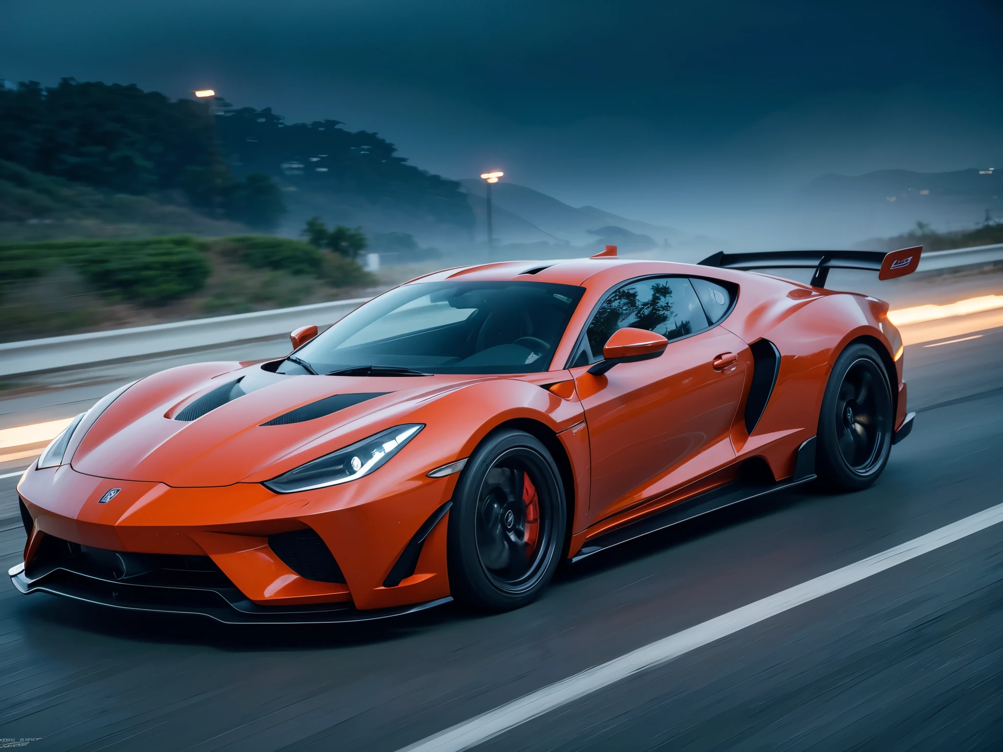 sports car, futuristic, high speed, action, motion blur, dynamic angles, cinematic, dramatic lighting, vibrant colors, hyper-realistic, 8k, award-winning photography, intricate details, seamless integration, flawless execution, visually stunning