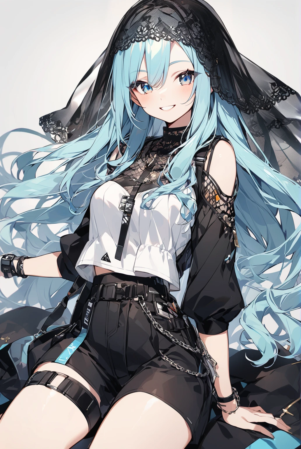 Wearing a veil,Cute woman with a smile,Long Hair、Cool clothes