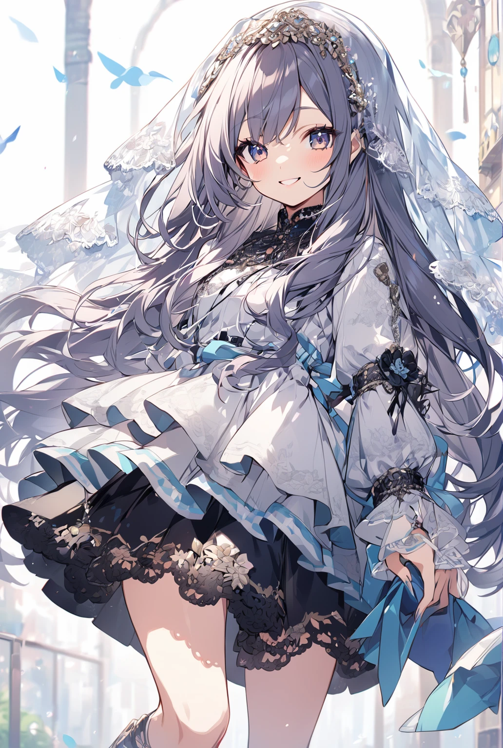 Wearing a veil,Cute woman with a smile,Long Hair、Cool clothes
