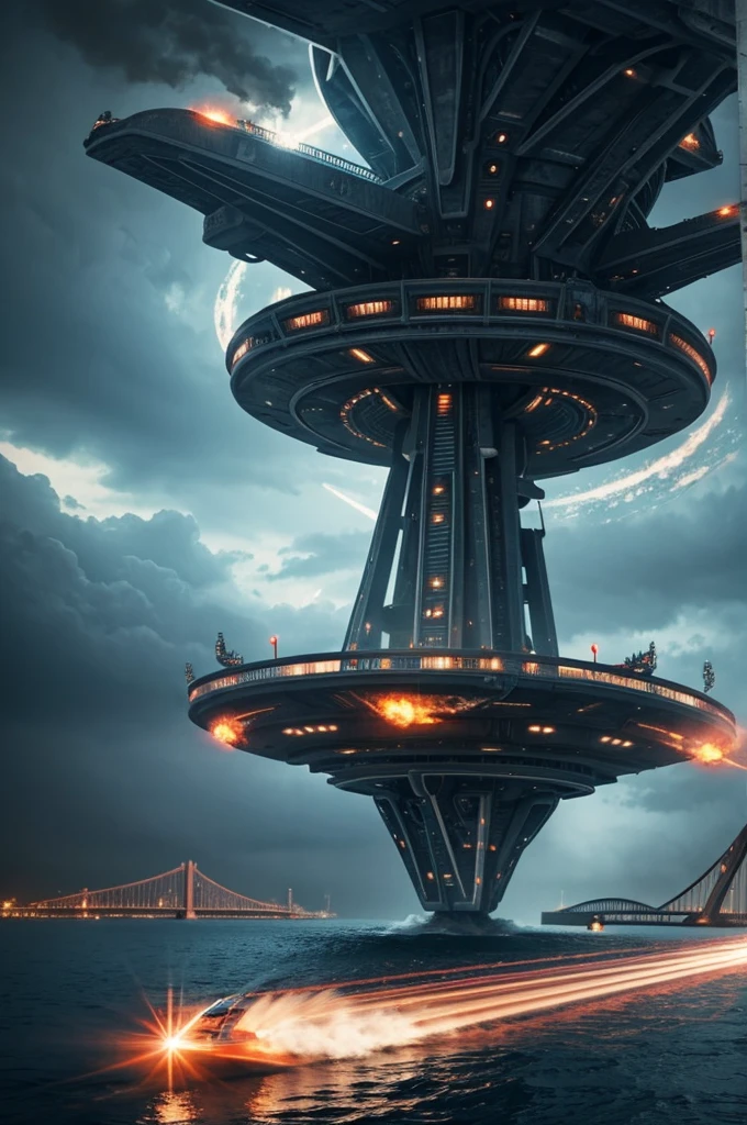 Hostile mothership attacking a bridge