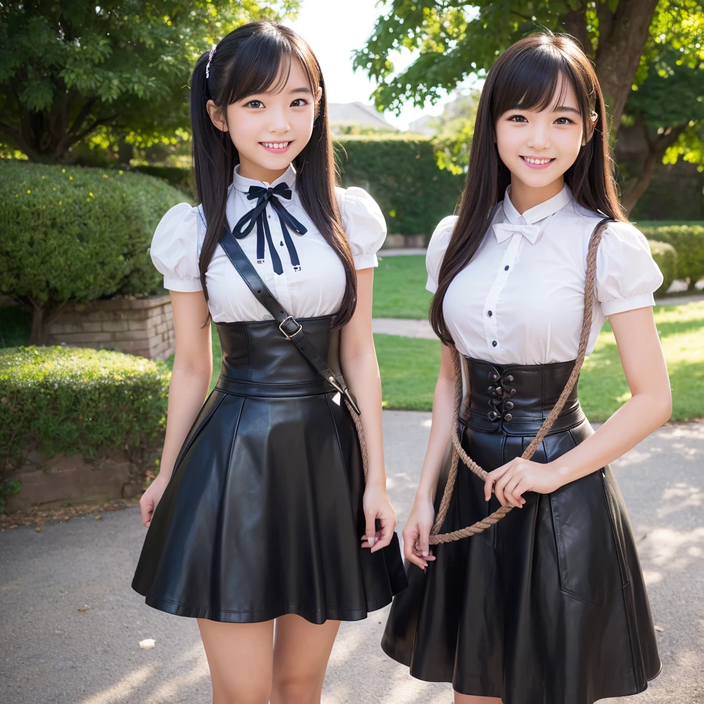 (((Pixel Perfect,Perfect in every detail))), 女の子がwhipで男を叩く,A girl around 15 years old,smile,,NSWF,A cute leather whip,whip,Swinging a long, thick rope,cinematic,